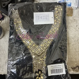 Miss Lavish London Black Top with Beaded V-Neck Embellishment
