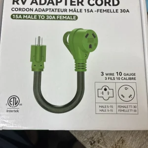 RV Camper Cord Adapter 15A Male to 30A Female 12inch Power Connector 10AWG/3