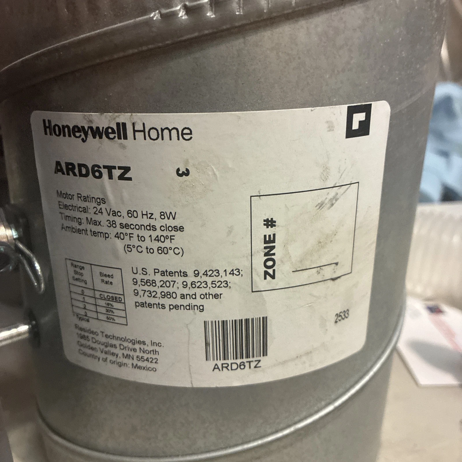 Honeywell ARD6TZ Motorized Round HVAC Zone Duct Damper Metal - Image 2