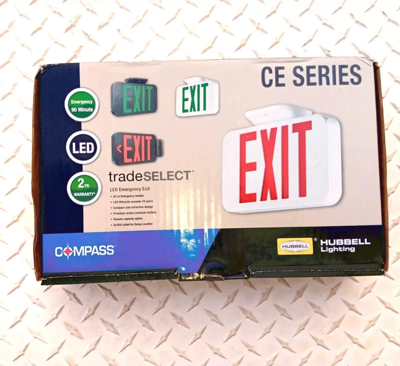 LED Emergency EXIT Sign White, Hubbell Lighting, Compass CE Series