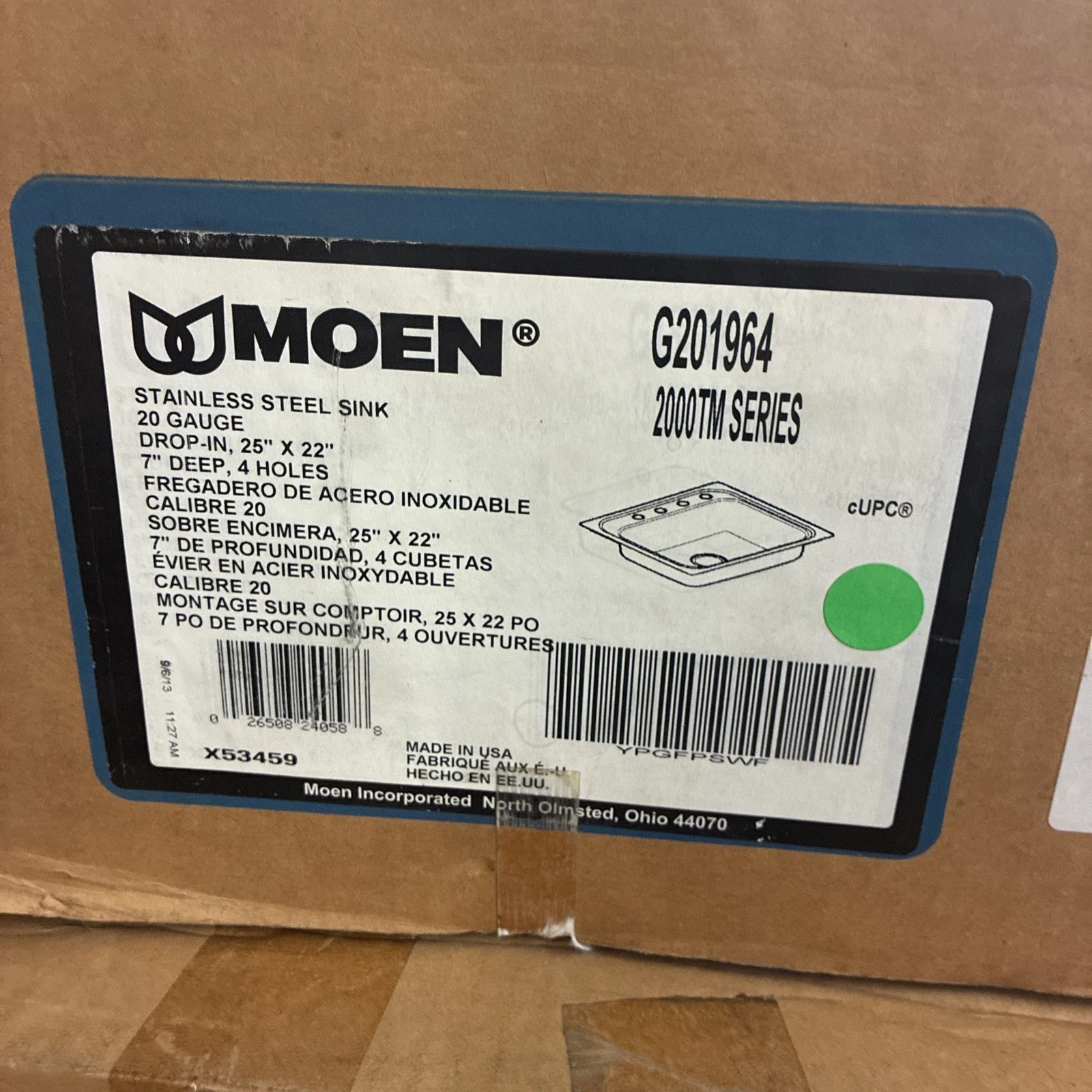 MOEN 2000 Series Drop-In Stainless Steel 25 in. 4-Hole Single Bowl Kitchen Sink - Image 2