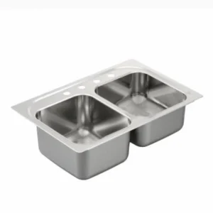 Moen Drop in Dbl Offset Brushed Satin Stainless Sink 33X22X9/7 4 Hole