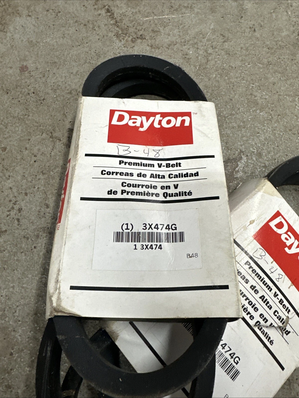 Dayton 3X474 B48 V-Belt, 51" Outside Length, 21/32" Top Width, 1 Ribs (set Of 2) - Image 2