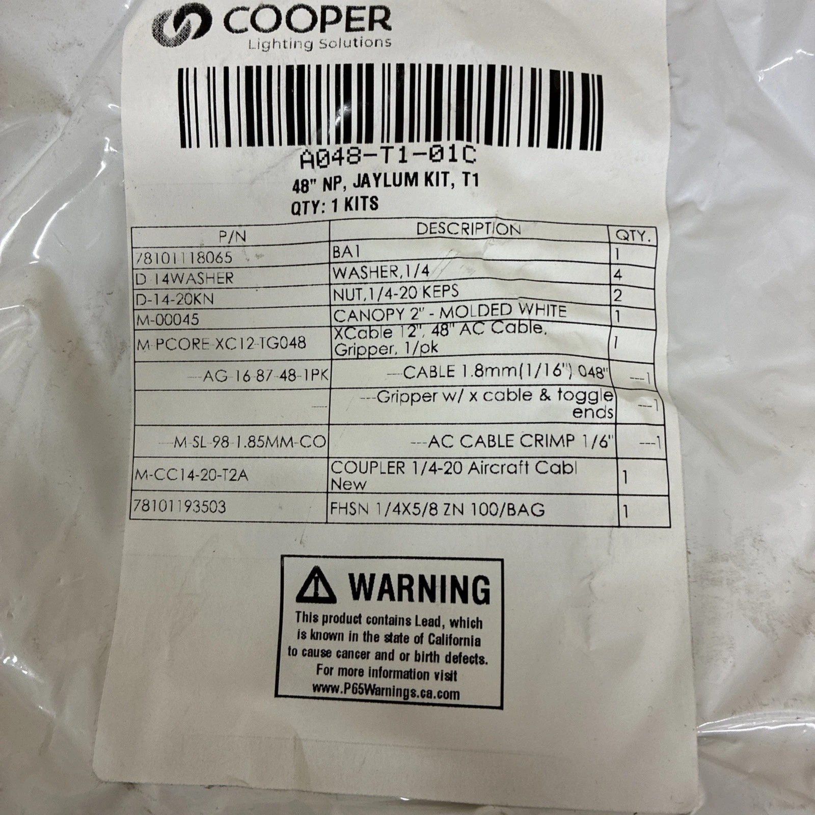 Cooper Lighting Solutions 48" JayLum T1 Suspension Kit (lot Of 4) - Image 2