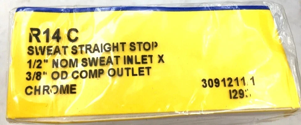 BrassCraft Lot of 2 Sweat Straight Stop 1/2" R14C, Compr Angle Stop OCR19XC NIP - Image 3