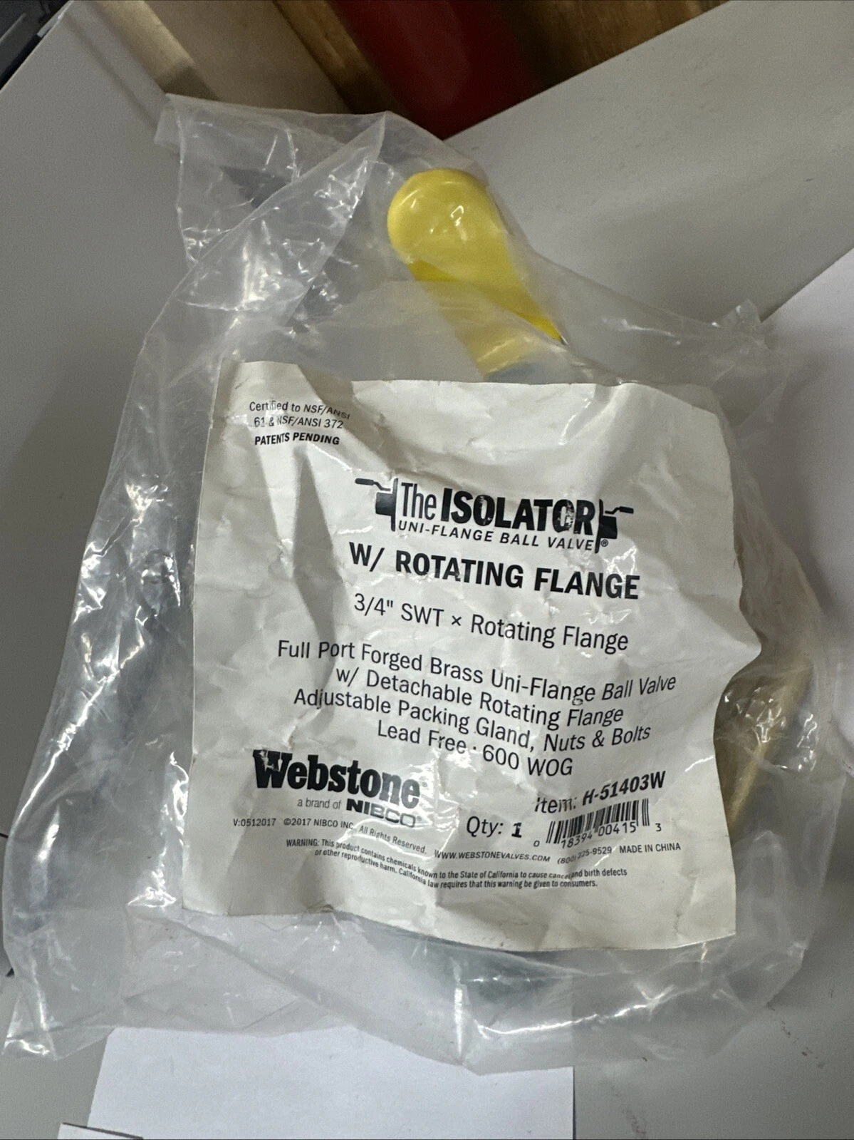 NEW Webstone The Isolator Brass H-51403W Ball Valve 3/4 in Rotating Flange