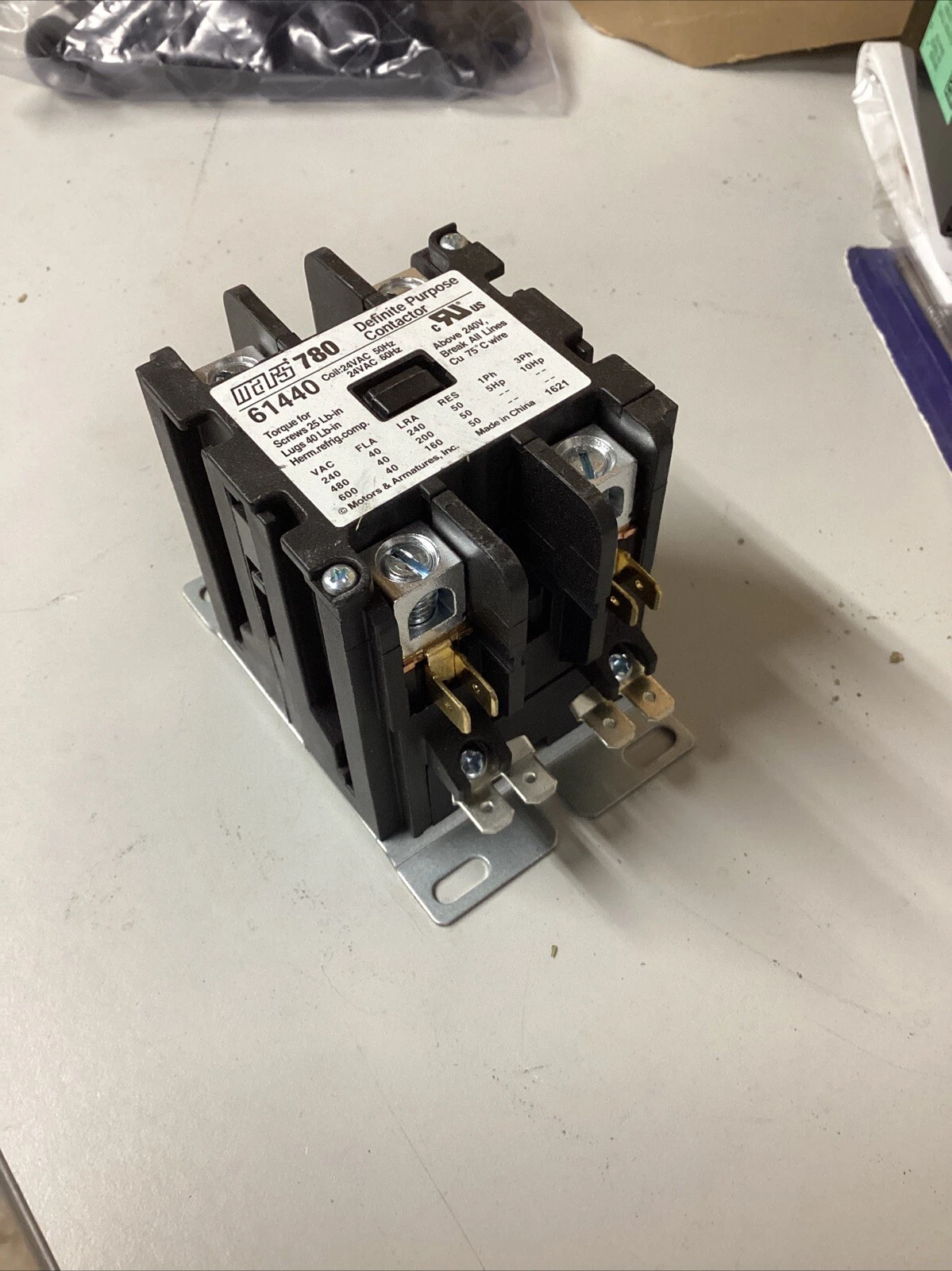 Mars 780 61440 2 Pole 40 Amp Definite Purpose Contactor with Lugs, 24V Coil - Image 4