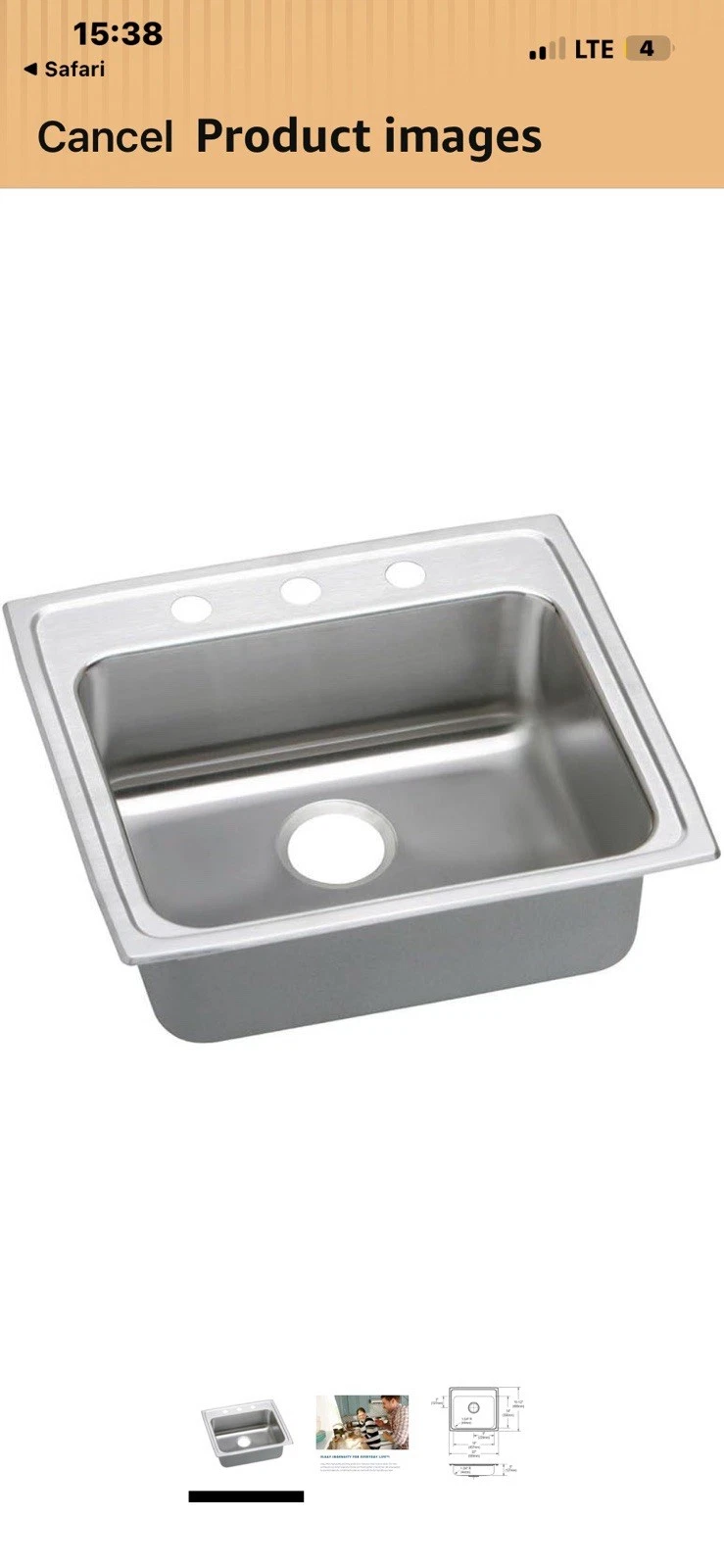 Elkay Lustertone 22” Drop In Single Bowl 18Ga Stainless Kitchen ADA Sink