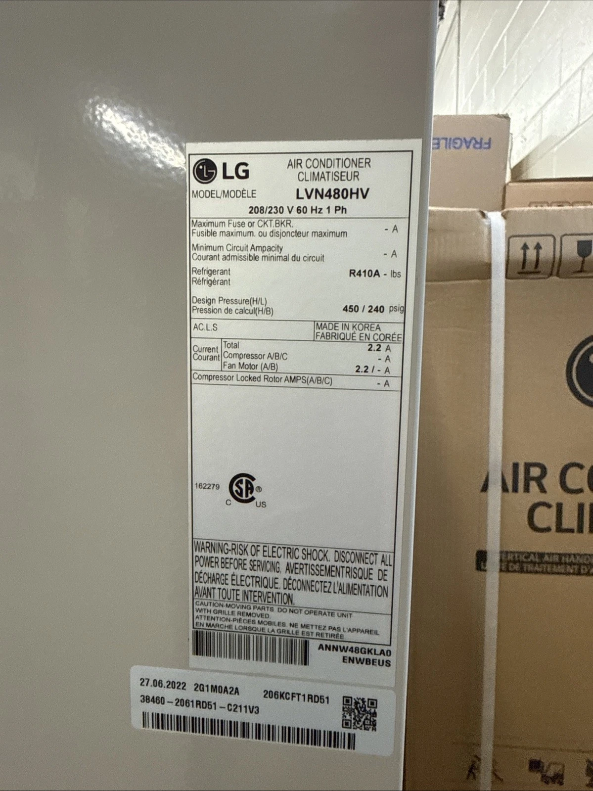 Lvn480 Lg Air Handler R-410a Small Dent With Heater Kit - Image 2